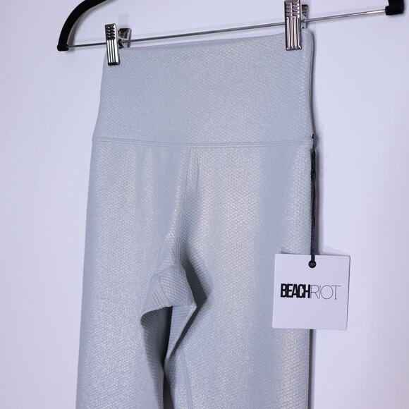 BEACHRIOT NEW Piper Legging Silver Shine Waffle Pull On Full Length Women's XS - Picture 5 of 10